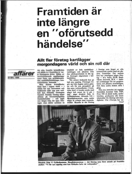 artikel om framtidsstudier i Veckans affärer 1969